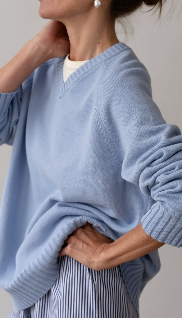 Cotton Knit V-Neck Sweater